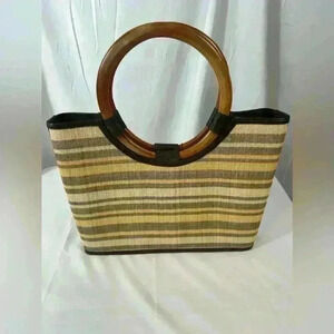 NWT Mad by Design Handcrafted Eco Friendly Bamboo Bag with wooden Handle